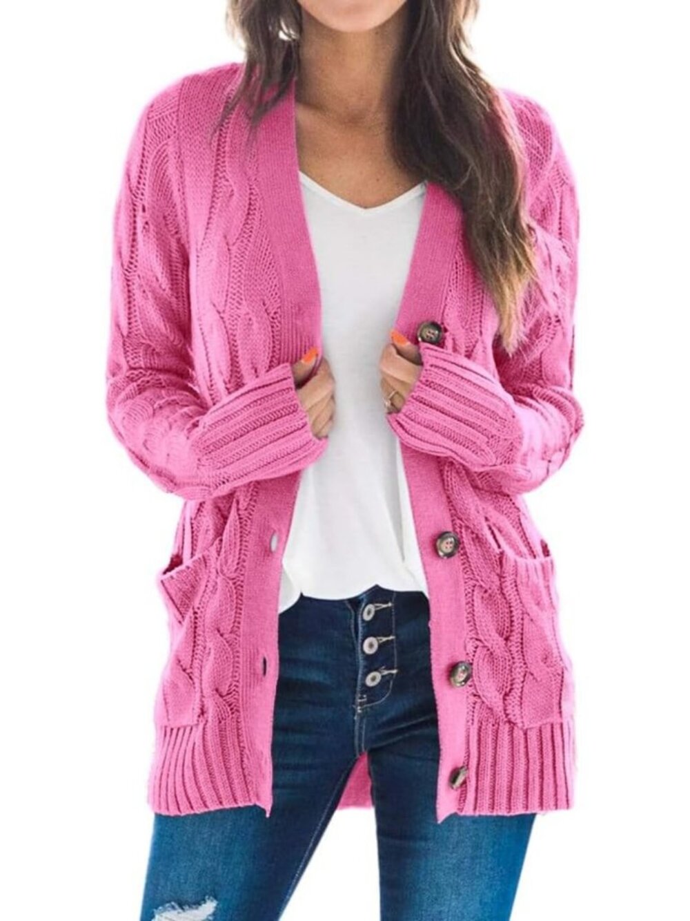 Cozy Cable Knit Cardigan Sweater Coat | Long Sleeve Open Front, Button Down
